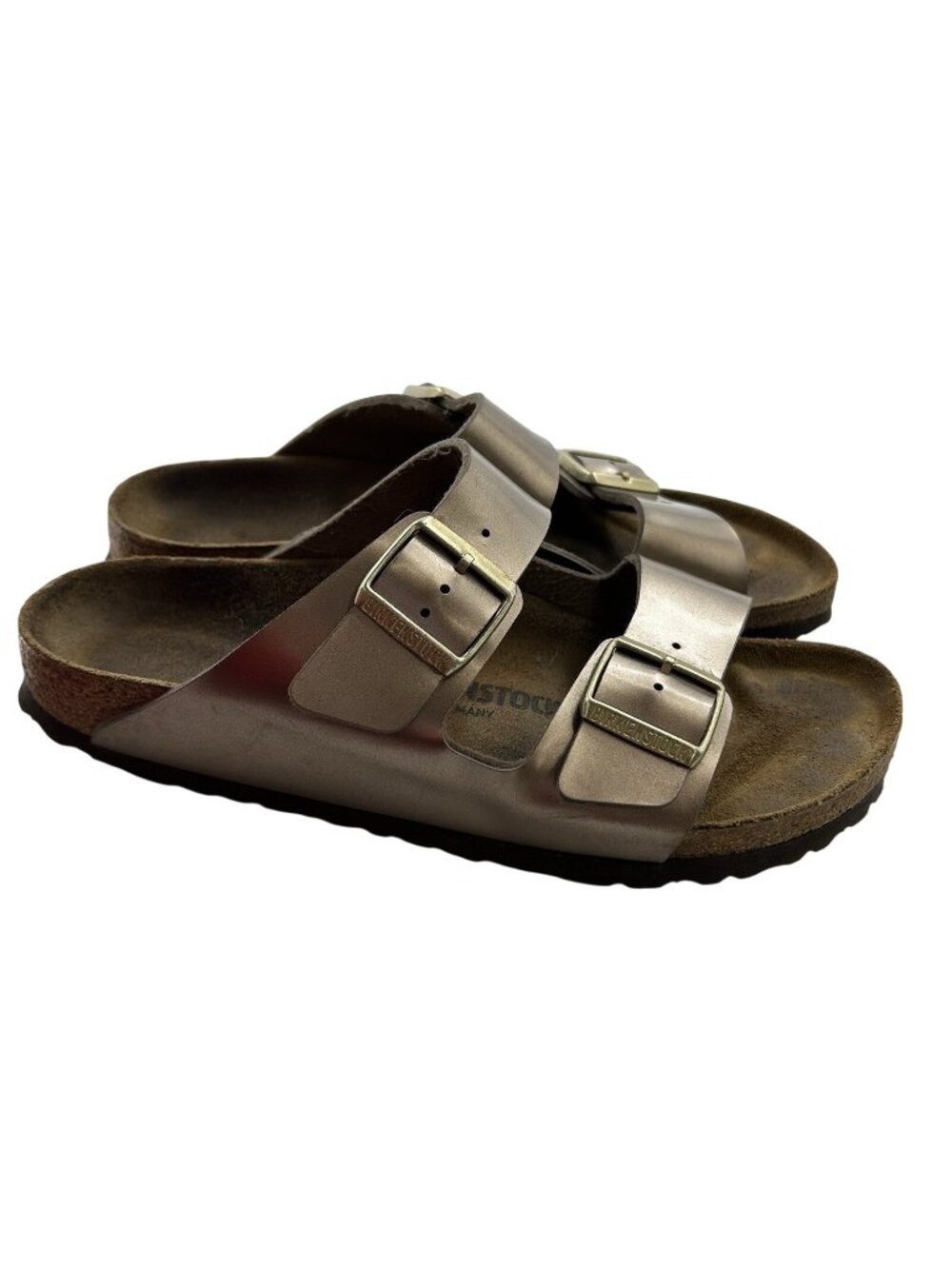 Birkenstock Arizona Dark Brown Birko-Flor Sandals Copper Buckle Unisex 41 W10 M8